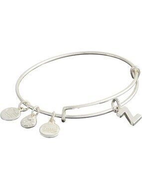 Intial Z Silver Expandable Bangle Initials Letter Charm Bracelet, Shiny Finish